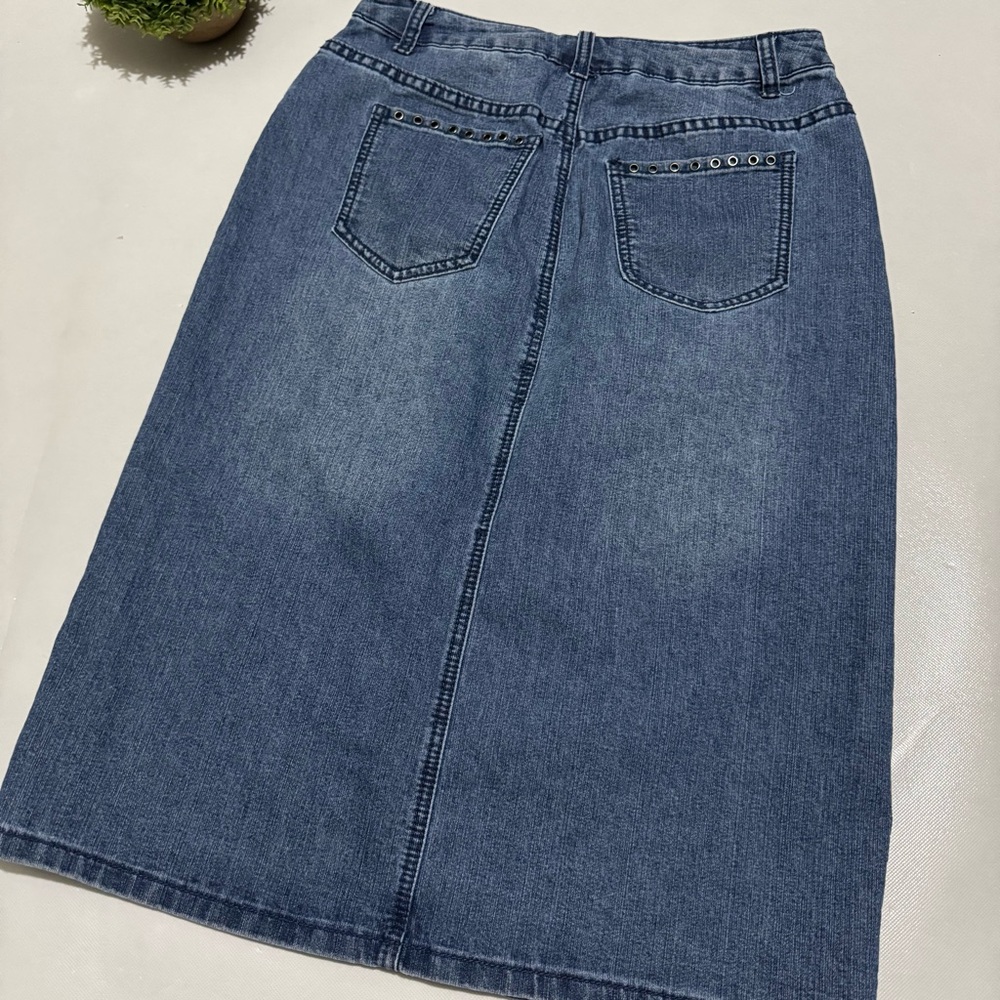 Christohper Banks Medium Wash Denim Jean Long Modest Midi Skirt Women’s Size 4 - Picture 4 of 6